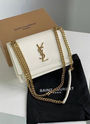 Сумка в стиле yves saint laurent medium sunset in smooth leather cream/gold