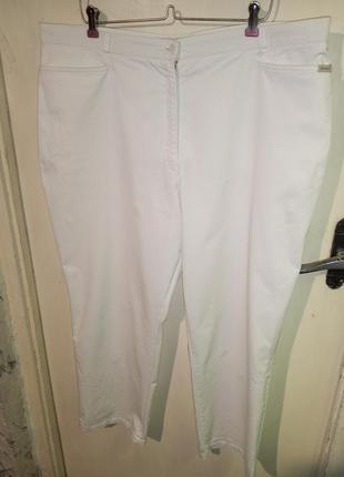 Стрейч-коттон,белые,лёгкие брюки с карманами,высокая посадка,мега батал,brax