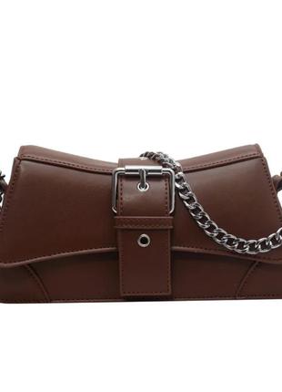 Шикарна сумка коричнева сумка багет з коротким ремінцем трендова  сумка