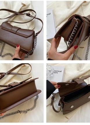 Шикарная сумка коричневая сумка багет с коротким ремешком трендовая сумка2 фото