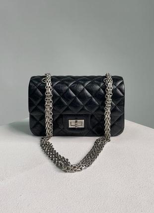 Сумка в стиле chanel 2.55 reissue double flap leather bag black/silver