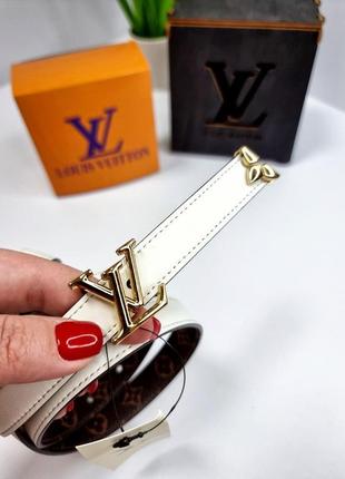 Ремень, пояс в стиле louis vuitton, луи витон, lv кожаный, белый, двусторонний