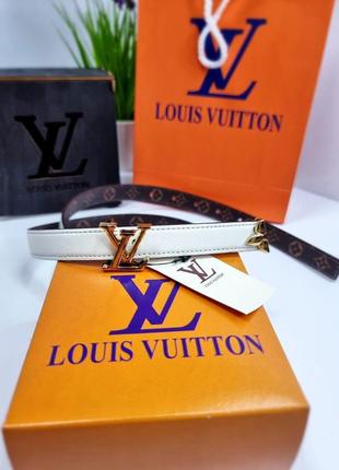 Ремень, пояс в стиле louis vuitton, луи витон, lv кожаный, белый, двусторонний2 фото