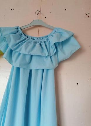 Лёгкое летнее платье туника с открытыми плечами из натуральной ткани 100% хлопок воланы6 фото