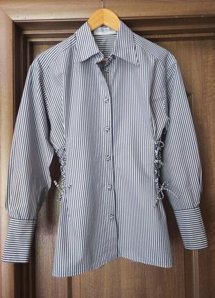 Рубашка в полоску marc cain с завязками на талии рубашка блуза marccain