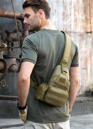 Тактична штурмова військова поліцейська плечова сумка через плече 5 л для полювання, риболовлі койот7 фото