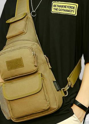 Тактична штурмова військова поліцейська плечова сумка через плече 5 л для полювання, риболовлі койот4 фото