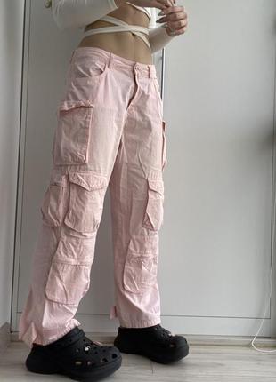 Рожеві оверсайз карго штани5 фото