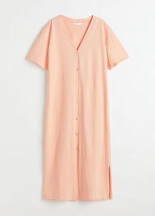 Платье - футболка миди h&amp;m персиковый розовый хлопок оверсайз