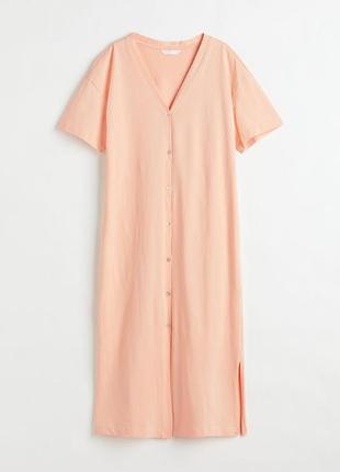 Платье - футболка миди h&m персиковый розовый хлопок оверсайз