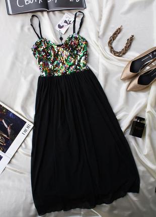 Брендовое коктельное платье корсетный топ пайетки меди2 фото