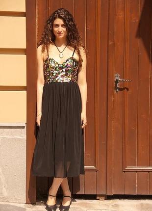 Брендовое коктельное платье корсетный топ пайетки меди9 фото