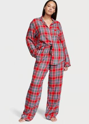 Пижама flannel long pajama set lipstick beauty plaid victoria's secret