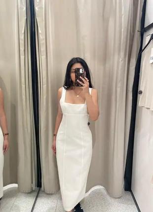 Элегантное белое платье с открытой спинкой от zara, размер l**