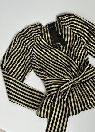 Блуза pinko  оригінал нарядна святкова в полоску сорочка золота
