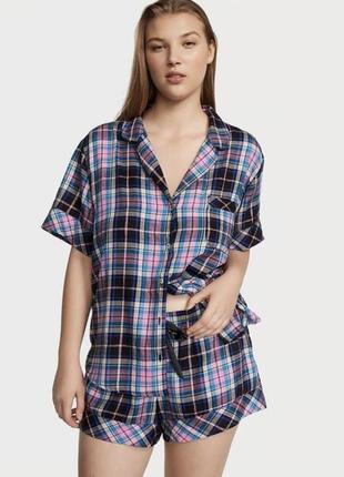 Пижама flannel short pajama set pink victoria's secret