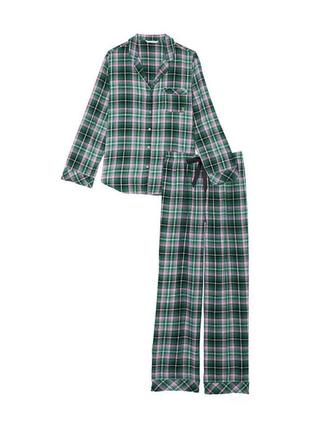 Жіноча піжама victoria's secret flannel long pj set green pop plaid