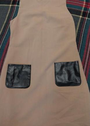 Платье коричневое с кожаными карманами