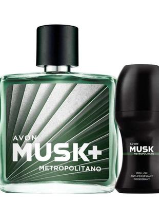 Набор avon musk metropolitano туалетная 75 ml i роликовый дезодорант антиперспирант 50 ml