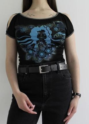 Оригінальна жіноча футболках принтом  diesel чорного кольору