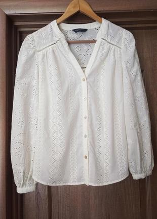 Бавовняна сорочка marks & spencer айворі блуза мереживо вишивка прошва рішельє рубашка m&s collection вишита