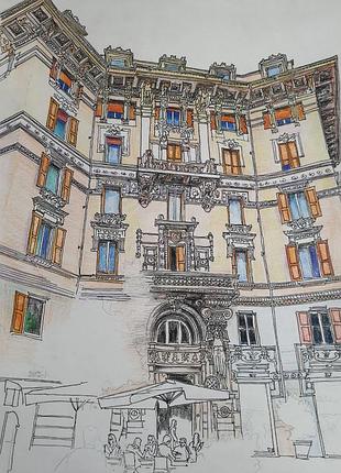 Картина архитектуры акварелью