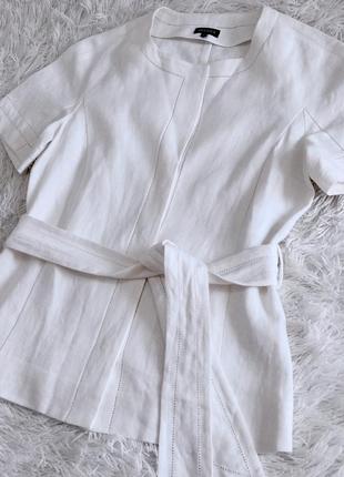 Белый льняной пиджак jaeger с коротким рукавом3 фото