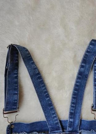 Синий джинсовый сарафан с юбкой мини комбинезон джинсовый стразами жемчужинами юбка8 фото