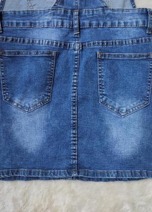Синий джинсовый сарафан с юбкой мини комбинезон джинсовый стразами жемчужинами юбка10 фото