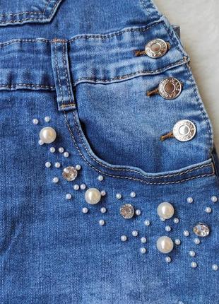 Синий джинсовый сарафан с юбкой мини комбинезон джинсовый стразами жемчужинами юбка5 фото