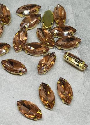 Камень пришивной, 9*18 мм, цвет камня бежевый+ основа золото, шт.