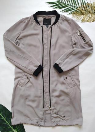 Базовый удлиненный бомбер amisu в сост. нового, ветровка куртка кардиган тауп тауповый2 фото