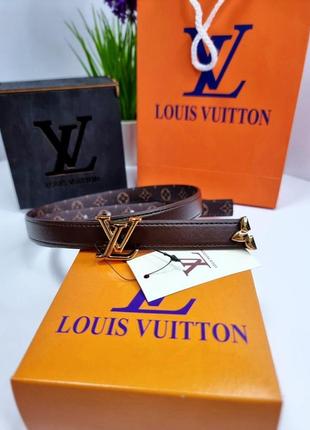 Ремень, пояс в стиле louis vuitton, луи витон, lv кожаный, коричневый, двусторонний2 фото