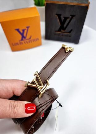 Ремінь, пояс у стилі louis vuitton, луї вітон, lv шкіряний, коричневий, двосторонній