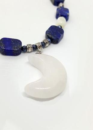 🌛💙оригинальное колье из натурального лазурита с подвеской месяц3 фото