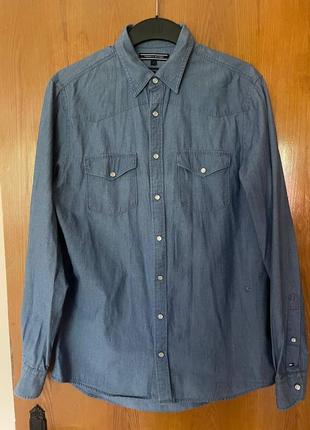 Оригинальная рубашка джинсовая деним denim tommy hilfiger real indigo