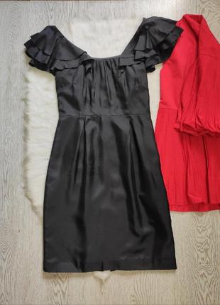Черное короткое натуральное шелковое платье мини миди с пышными рукавами рюшами coast2 фото