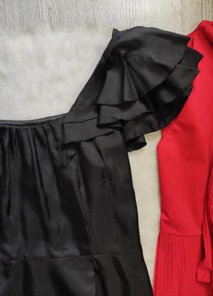 Черное короткое натуральное шелковое платье мини миди с пышными рукавами рюшами coast5 фото