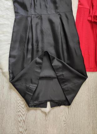 Черное короткое натуральное шелковое платье мини миди с пышными рукавами рюшами coast7 фото