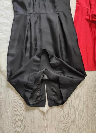 Черное короткое натуральное шелковое платье мини миди с пышными рукавами рюшами coast8 фото