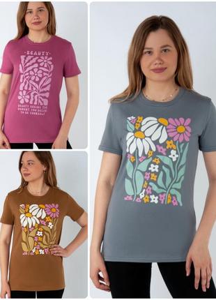 5 цветов 🌈футболка хлопковая женская, летняя легкая футболка с цветочным принтом