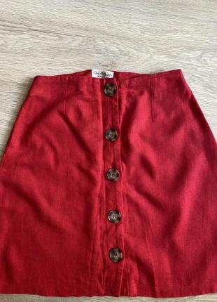 Красная льняная юбка2 фото