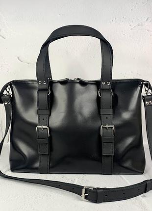 Сумка большая натуральная кожа черная 17142 фото