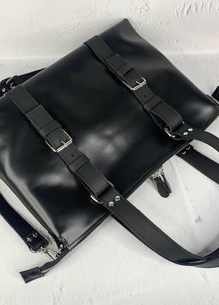 Сумка большая натуральная кожа черная 17143 фото