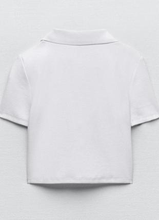 Хлопковая укороченная футболка с воротником поло zara.5 фото