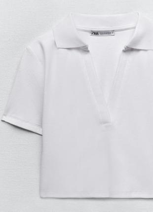Хлопковая укороченная футболка с воротником поло zara.6 фото