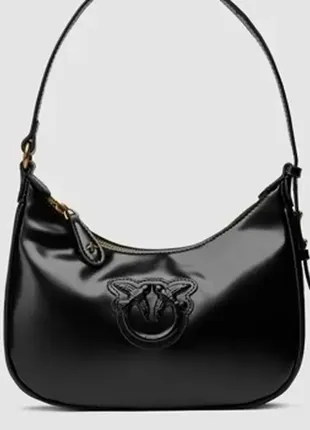 💎 сумка pinko half moon bag simply black with leather buckle