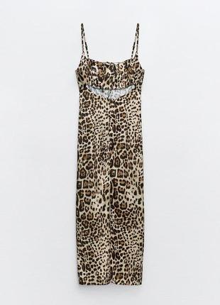 Сукня міді середньої довжини з тваринним лео леопардовим принтом zara3 фото