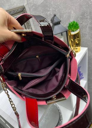 Женская стильная и качественная сумка из эко кожи черная с красным лак 4 расцветки10 фото