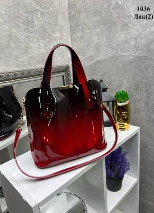 Женская стильная и качественная сумка из эко кожи черная с красным лак 4 расцветки6 фото